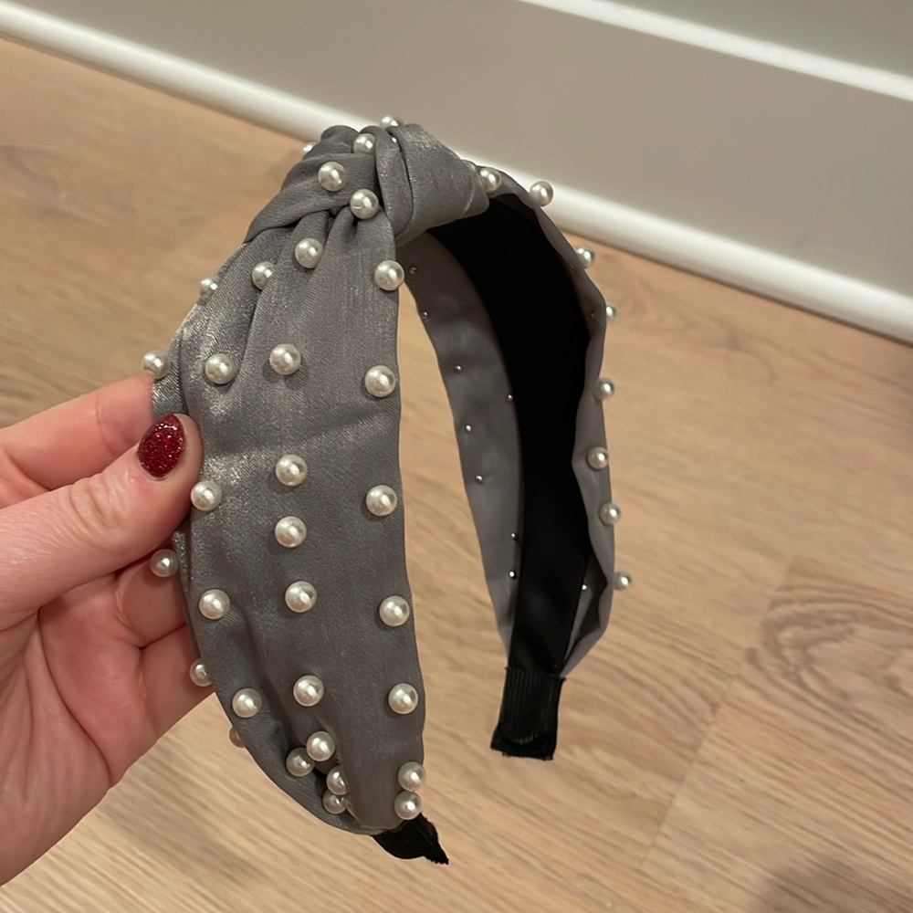 Grey headband with faux pearls
